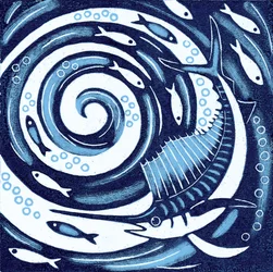 Vitorláshal, 2010 (színes fametszet)