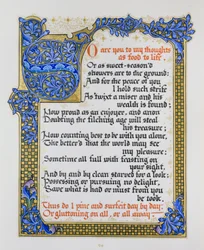 Shakespeare-dalokat és -szonetteket tartalmazó, illuminált oldal