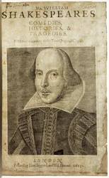 William Shakespeare portréja a Vígjátékok, történetek és tragédiák címlapján....