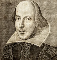 William Shakespeare portréja a Vígjátékok, történetek és tragédiák címlapján....