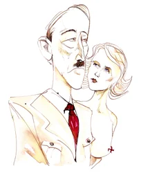 Adolf Hitler szeretőjével, Eva Braunnal - színes karikatúra