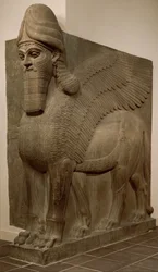 Emberfejű szárnyas oroszlán, lamasszu, Kr. e. 883-859 körül