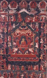 Buddha beavatja az alamizsnavétel gyakorlatát, a „The Prabha”-tól (függő tekercs)