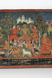 Részlet egy buddhista kéziratos borítóról (átlátszatlan wc fán)