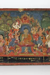 Részlet egy buddhista kéziratos borítóról (átlátszatlan wc fán)