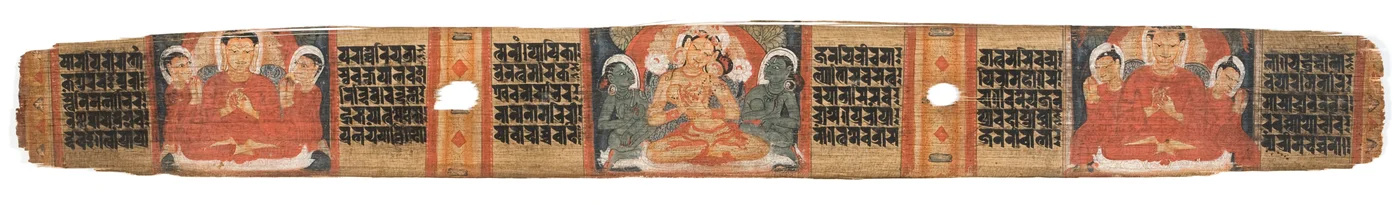Folio 2r Prajnaparamita istennő, az Astasahasrika Prajnaparamita-tól (tinta és színek pálmaleveleken és fán) (a részletekért lásd: 430761)