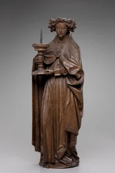 Angyaltartó gyertyatartó, 1480-1500 körül (tölgy)
