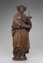 Angyaltartó gyertyatartó, 1480-1500 körül (tölgy)