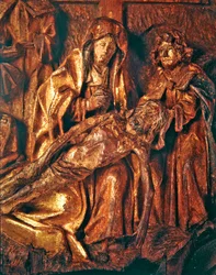 Gyász a halott Krisztus felett, 1500 körül (aranyozott és polikróm tölgyfa)