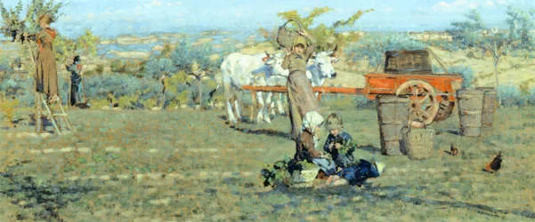 A mezőkön, 1891 körül, Niccolo Cannicci (1846-1906). Olaj, vászon, 41,5x90,5 cm.