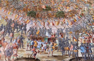 Részlet a freskóról az 1431-es la higueruela-i csata Csatacsarnokában