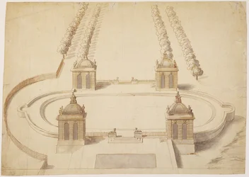 Tervezés egy Bowling Greenhez, Hampton Court, 1689-91 körül (toll és barna tinta, mosás és grafit papíron)