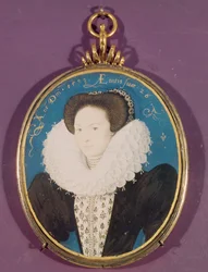 Mrs. Holland (I. Erzsébetre váró hölgy), 26 éves, 1593 (akvarell pergamen)