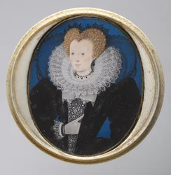 Női portré, 1590 körül (akvarell pergamen, eredeti, esztergált elefántcsont tokban)