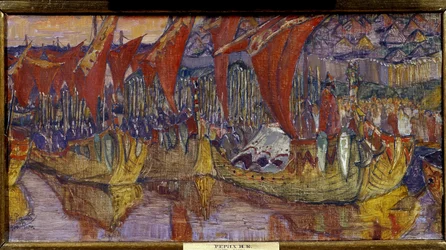 Nagy Vlagyimir (vagy a Szent, avagy a Vörös Nap, Vlagyimir I. Szvjatoszlavics, kijevi Vlagyimir Szvjatoszlavics, 958-1015) Chersoneszosz hadjárata. A Vörös Vitorlák. Nicolas Roerich (1874-1947) festménye, olaj, vászon