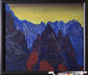 A kígyó kiáltása. (Tibet hegyi tája). Nicholas Roerich (1874-1947) festménye, tempera fára