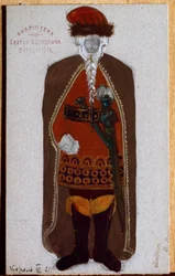 Márk király. Richard Wagner (1813-1883) Trisztán és Iseult (vagy Isolde vagy Iseult) című operájának jelmeze. Nicolas (Nicholas) Roerich (1874-1947) munkája, gouache és akvarell papíron