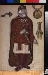 Richard Wagner (1813-1883) Trisztán és Izolda című operájának jelmezterve. Nicholas Roerich (1874-1947) munkája, ceruza, gouache és tinta papíron