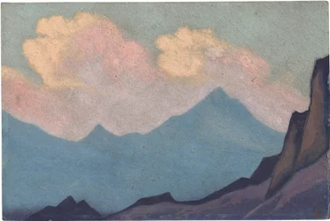 A Himalája par Roerich, Nicholas (1874-1947). Tempera kartonon, mérete: 30,5x45,7