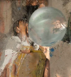Bubble VI (Ülő lány), 2020 (olaj, réz)