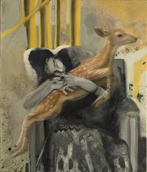 Frida egy őzgidával, 2018 (olaj, vászon)