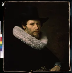 „Férfi portréja fekete kalapban”. Egy holland előkelőség gallérban és kalapban. Nicolas Eliasz (1591-1655) festménye, 17. század, Mikhail Kroshitsky Art Museum, Szevasztopol, Ukrajna