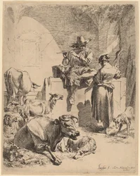 A szökőkúton ülő pásztor és a fonó, 1652.
