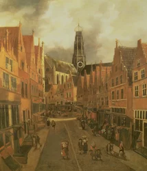 Kilátás a "Grote Houtstraat"-ra (Nagy High Street) Haarlemben (olaj, vászon)