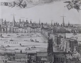 Panoráma Londonról és a Temzéről, harmadik rész Southwark, London Bridge és a város templomaival, 1600 körül (lásd még: 7214, 64730 és 64732)