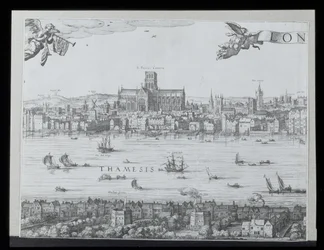 Panoráma Londonról és a Temzéről, második rész a Szent Pál-székesegyház és a Globe Színház bemutatásával, c. 1600 (lásd még: 64730-32) (a részleteket lásd: 92085)