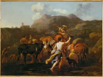 Cowherds and herd (festmény vászonra)