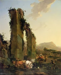 Parasztok marhákkal egy romos vízvezeték mellett, 1655-1660 körül (olaj, vászon)