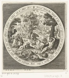Zesde dag van schepping: God schept de dieren en Adam en Eva Van schepping tot verdrijving uit paradijs (series title)   1369735   hu       hungarian Successfully Translated  Original: India-rubber plant, Ficus elastica. Chromolithograph from an illustrati