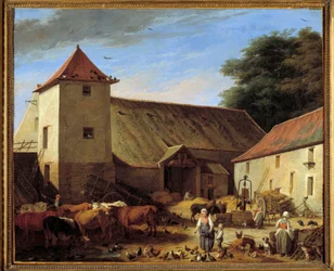 Nicolas Lepicie (1735-1784) tanyaudvar festménye 1784 V. 0,64x0,77 m párizsi Louvre múzeum