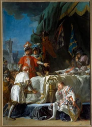 Százéves háború: „” Bernard du Guesclin (1320-1380) halála Chateauneuf de Randon előtt, 1380. 07. 13.”” Nicolas Guy Brenet (1728-1792) festménye 18. század V. 3,83x2,64 m Párizs,