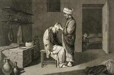 A borbély, az „Egyiptom leírása” II. kötetből, Etienne Frederic Lignon (1779-1833) pub. Napóleon parancsa alatt