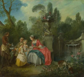 Egy hölgy a kertben kávézik néhány gyerekkel, 1742 körül