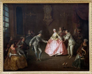 A jelmezbál előtt Nicolas Lancret (1690-1743) olajfestménye vászonra. Fényképészet, KIM Youngtae, Nantes, Musee des Beaux Arts de Nantes.