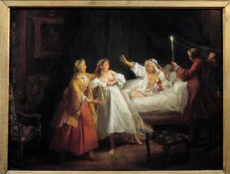 Jean de La Fontaine meséi: Nicolas Lancret (1690-1743) A Gascon megbüntetett festménye rézre V. 0,28 x 0,36 m