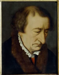 Idősebb Johann Neudorffer (1497-1563) portréja (Idősebb J. Neudorffer portréja). Mesteríró a Fundament (1519, Nürnberg) gyűjtemény, a nyomtatott írás legrégebbi kézikönyve. Nicolas Neufchatel festménye (1527 körül-1590 körül), olajfestmény