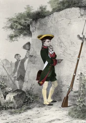I. Bonaparte Napóleon (1769 - 1821) a brienne-i katonai iskolában 1783-ban. Charlet metszete a 19. századból.