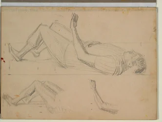 Tanulmány a fekvő katonáról „Krisztus feltámadásához”, valamint a lábak és a bal kar részletes vizsgálata