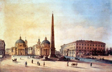 Népek tere, Róma, Olaszország 1847, Nyiktor Grigorjevics Csernyecov (1805 - 1879) akvarellje. Orosz tájképfestő.