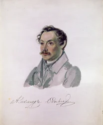 Portrait du poete et decabriste Comte Alexander I.Odoevsky (1802-1839) (decabrisme) (A költő, dekabrista gróf Alexander I. Odoevsky portréja). Nyikolaj Alekszandrovics Bestuzsev Peinture (1791-1855). Aquarelle sur papier, 22,2 x 17,8 cm