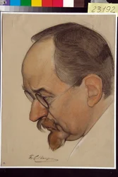 Georgi Vasziljevics Csicserin (1872-1936) portréja - Nyikolaj Andrejevics Andrejev (1873-1932) munkája, vér és kréta papíron (32,4x24,1 cm)