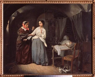 A csábítás, beszerzés – Nyikolaj Gustavovics Schilder (1828-1898) festménye, olaj, vászon