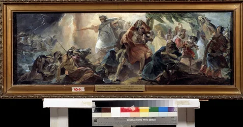 A zsidók átkelnek a Vörös-tengeren (The Israelites crossing of the Red Sea). Nyikolaj Nyikolajevics Ge (meleg) (1831-1894) festménye, olaj, vászon, orosz művészet. Állami Művészeti Múzeum, Kharkiv (Ukrajna).
