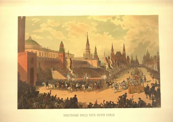 III. Sándor ünnepélyes bevonulása a Vörös térre, a Koronázási albumból, 1883