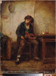 Egy zenész. Nyikolaj Petrovics Petrov (1834-1876) festménye, olaj, vászon