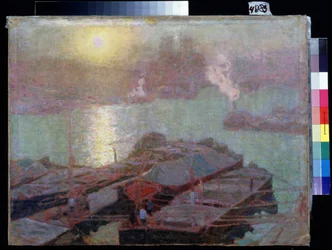 A Szajna Párizsban (A Szajna Párizsban). Nyikolaj Vasziljevics Dosekin (1863-1935) festménye. Olaj, vászon, 48,2 x 63,7 cm